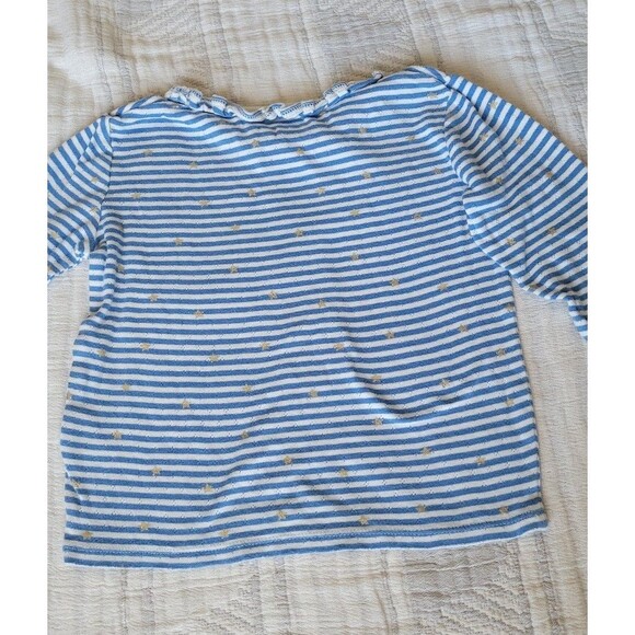 Boden Girls 5-6Y Striped Long Sleeve Top Blue White Gold Stars Ruffle Trim Cotto - Picture 7 of 8